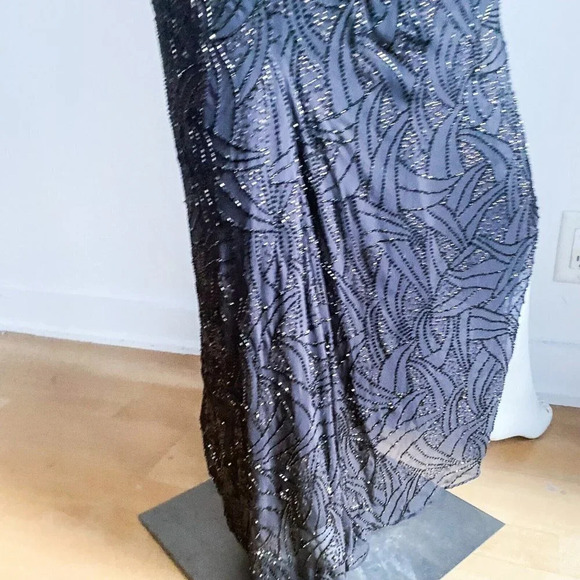 Frank Usher Sequin Embellished Bronze Asymmetrical Low BAck Cowl Neck Gown 8 - Picture 9 of 13